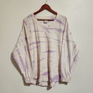 PINK Purple Tie Dye style Terrycloth V Neck Sweater